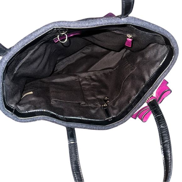 COACH Signature Stripe Wool Tote Black Purple F24786 - Picture 3 of 4